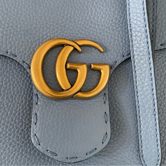 Gucci Marmont Top Handle Blue Pebbled Calfskin Leather Crossbody Satchel Handbag - Picture 10 of 10